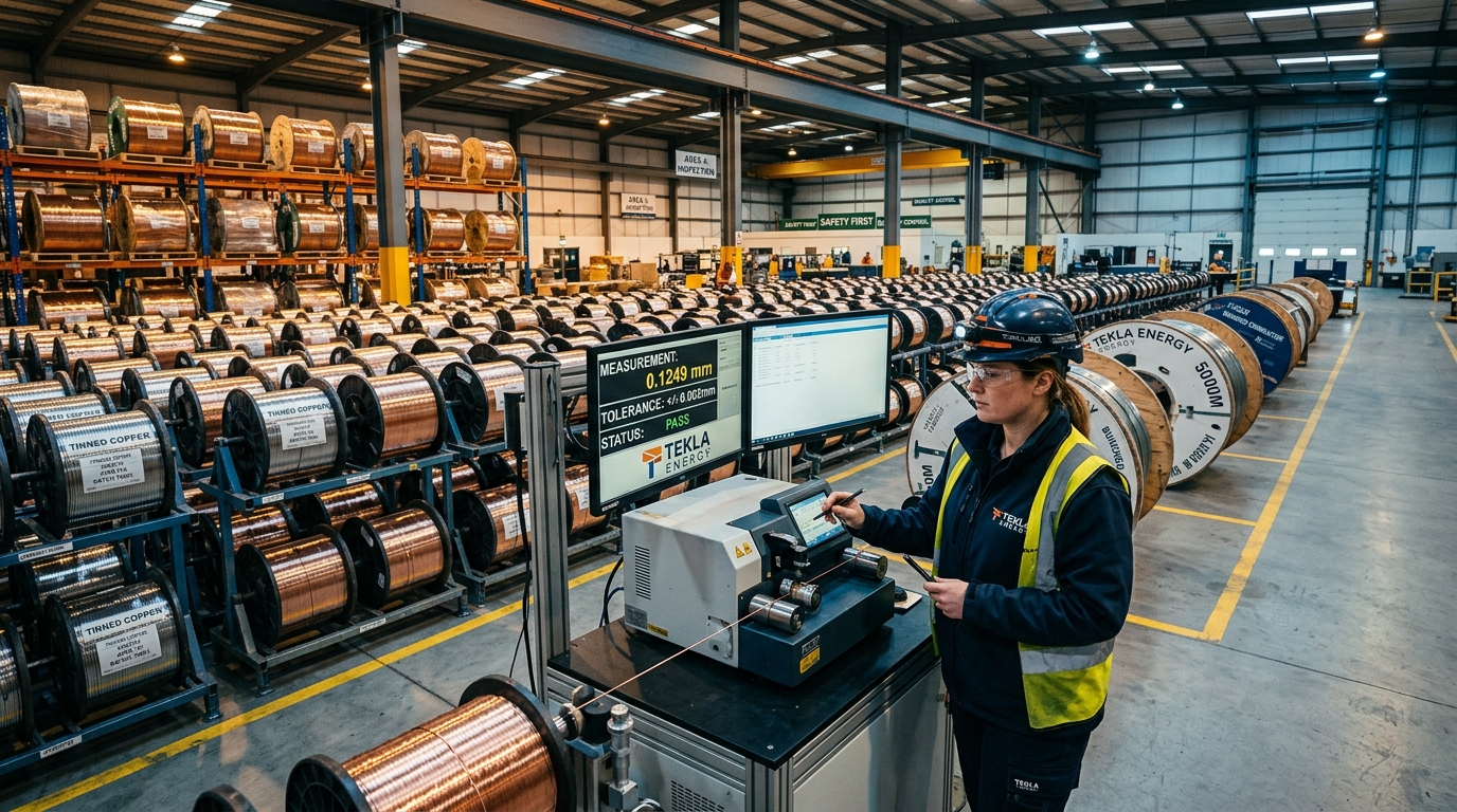 Finished Tinned Copper Wire Spools Stacked in Warehouse